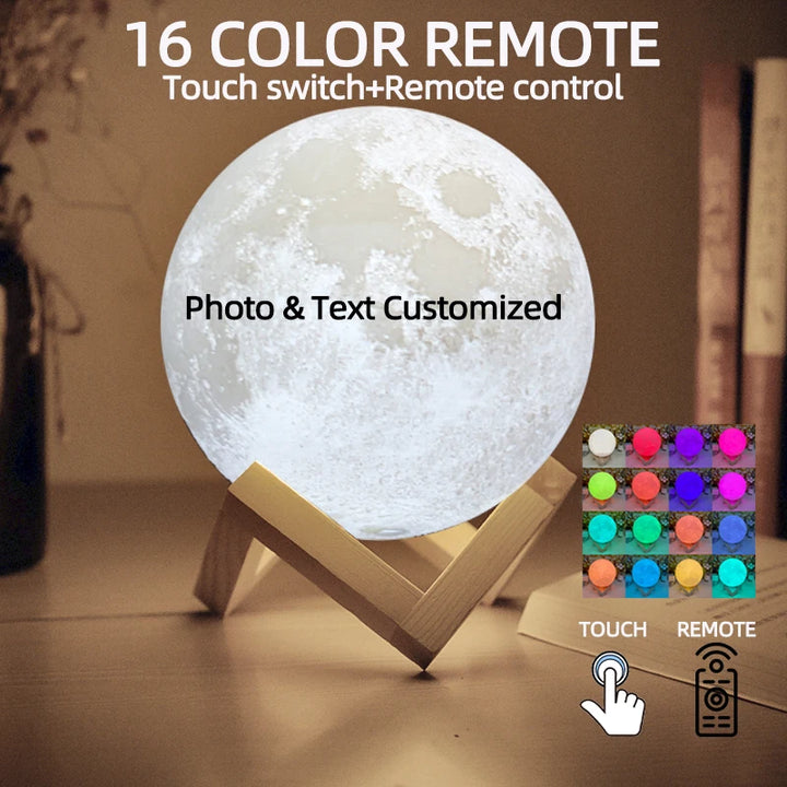 Personalized 3D Printing Moon Lamp Customized Photo Text Night Light