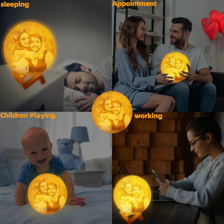 Personalized 3D Printing Moon Lamp Customized Photo Text Night Light