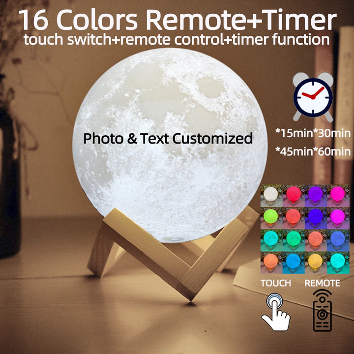 Personalized 3D Printing Moon Lamp Customized Photo Text Night Light