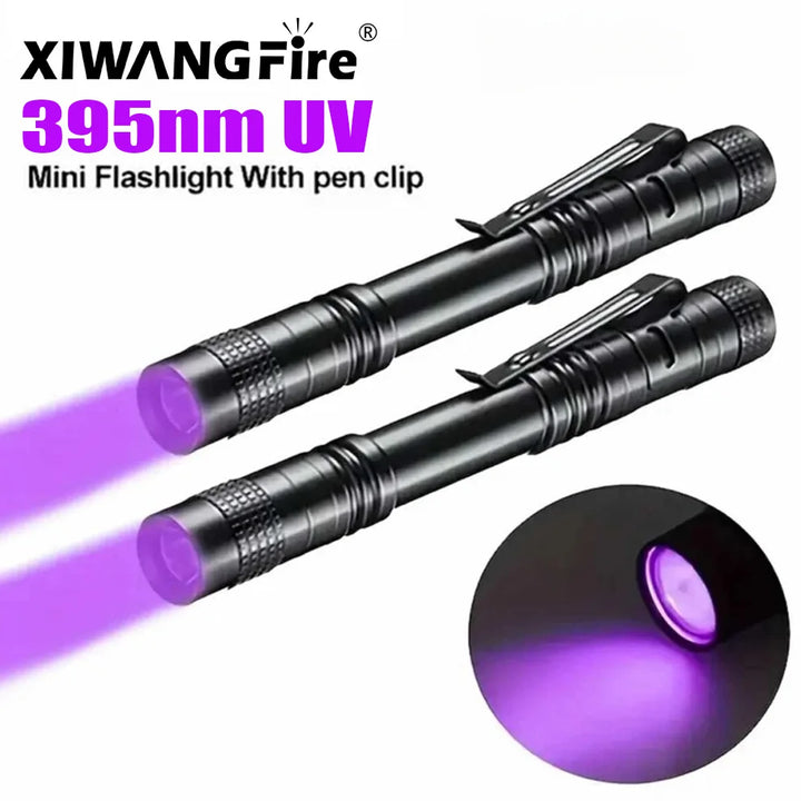 UV Flashlight 365nm Ultraviolet Torch With Pen Clip Portable AAA