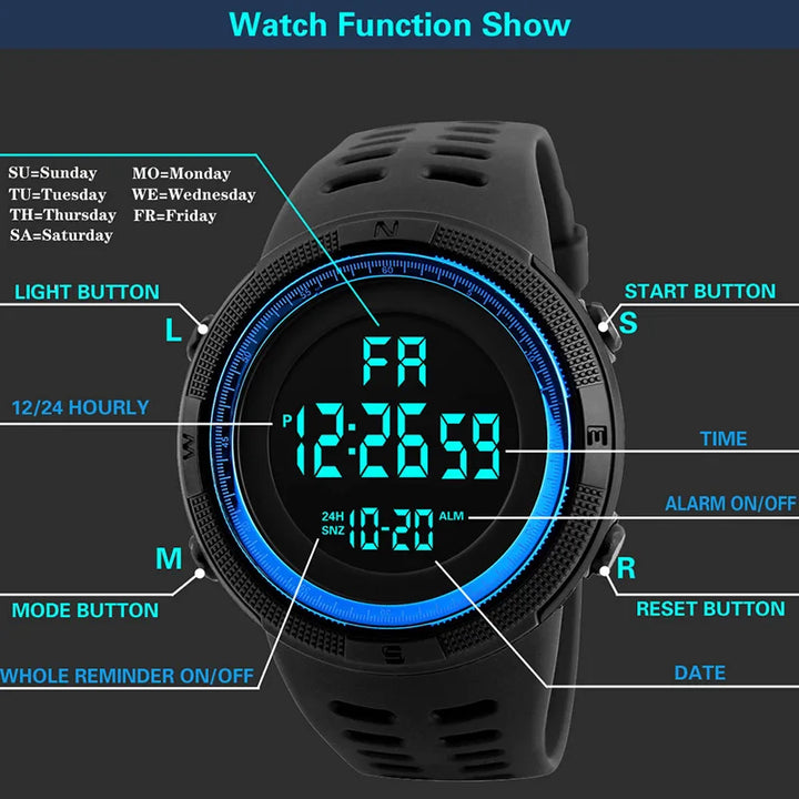 Watch For Mens  Sports Watches Luminous Multifunction LED