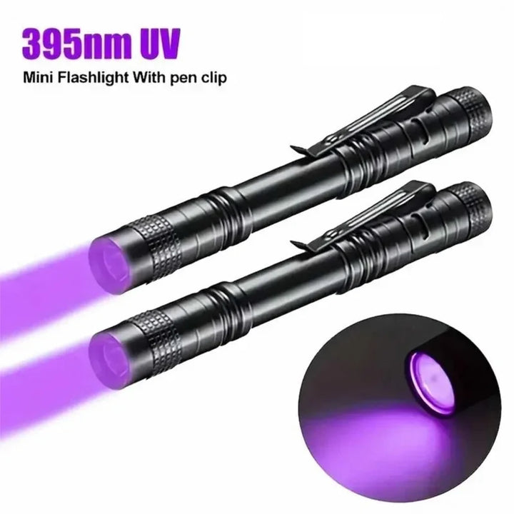 UV Flashlight 365nm Ultraviolet Torch With Pen Clip Portable AAA