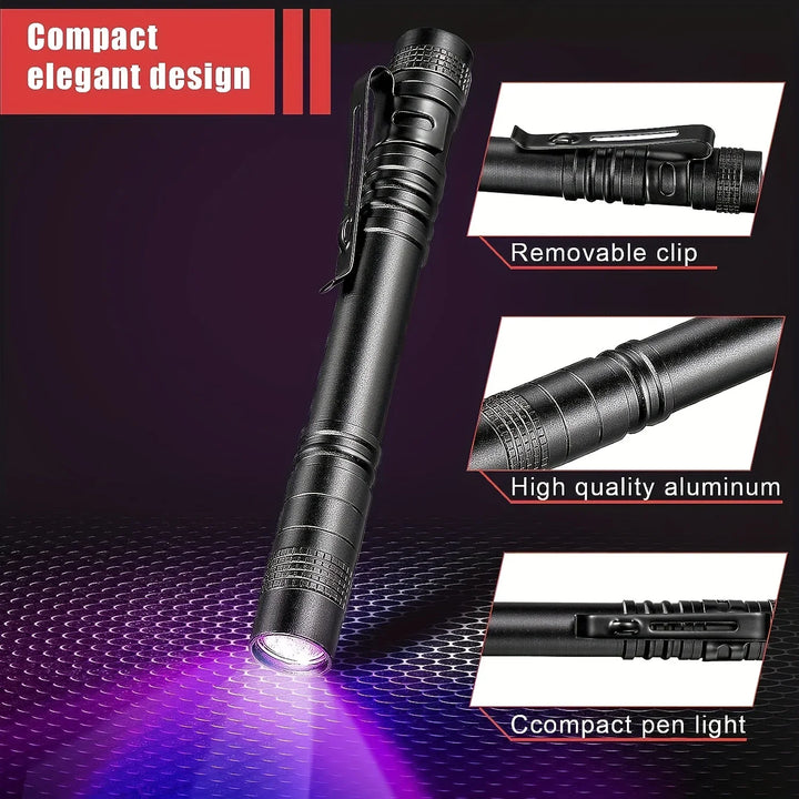 UV Flashlight 365nm Ultraviolet Torch With Pen Clip Portable AAA