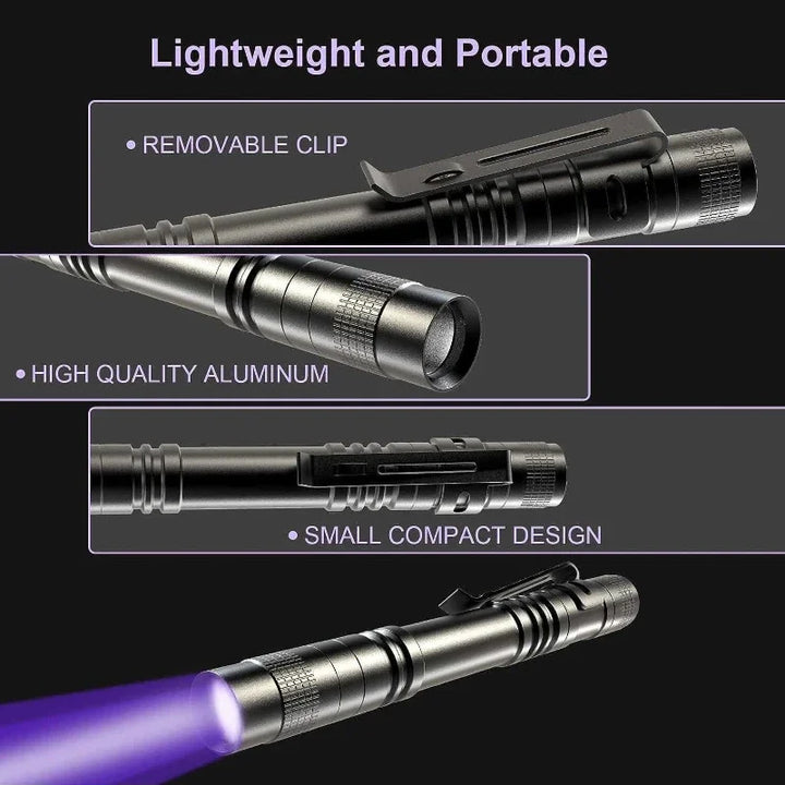 UV Flashlight 365nm Ultraviolet Torch With Pen Clip Portable AAA