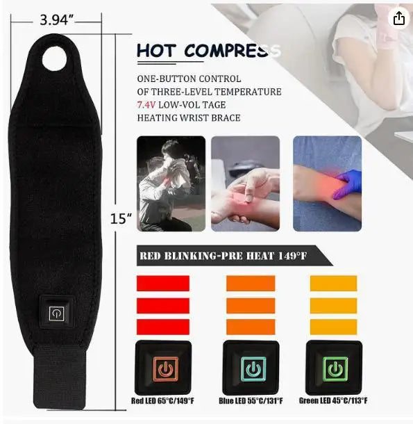 Electrically Heated Wrist Support sleeve Adjustable Wrist guard Breathable