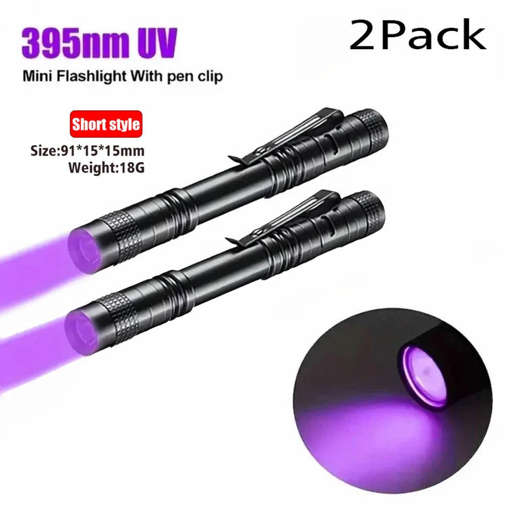 UV Flashlight 365nm Ultraviolet Torch With Pen Clip Portable AAA